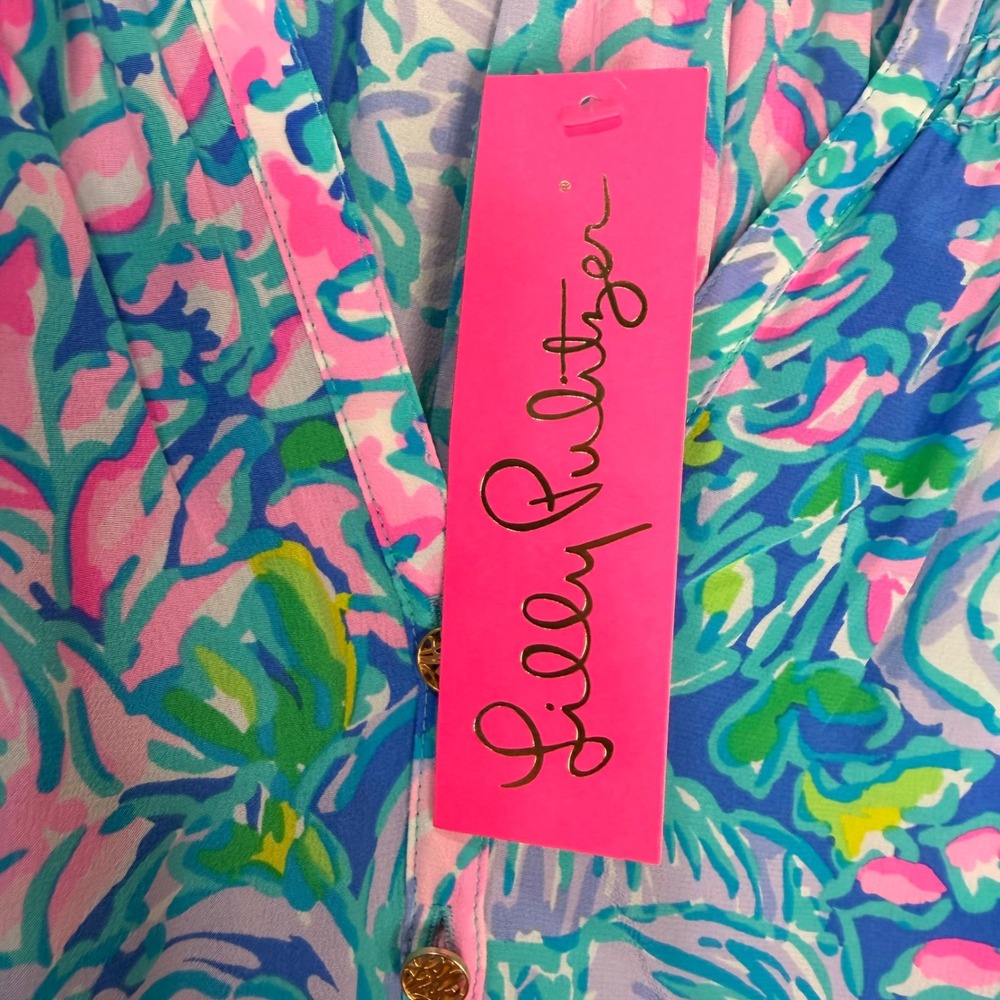 #13 LILLY PULITZER Elsa Top XL PTP: 24"Multi In Full Bloom Silk Floral NWT $158 - Picture 4 of 13